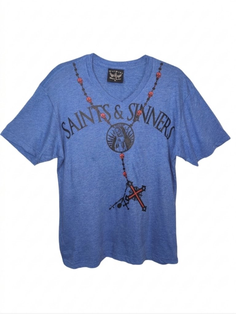Bulzeye Black Label Saints And Sinners Graphic Tee Y2k Goth Rock N Roll Medium